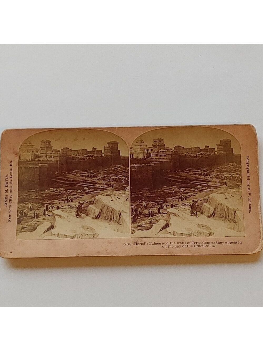 ANTIQUE Stereograph Card Herod's Palace and the walls of Jerusalem as they...